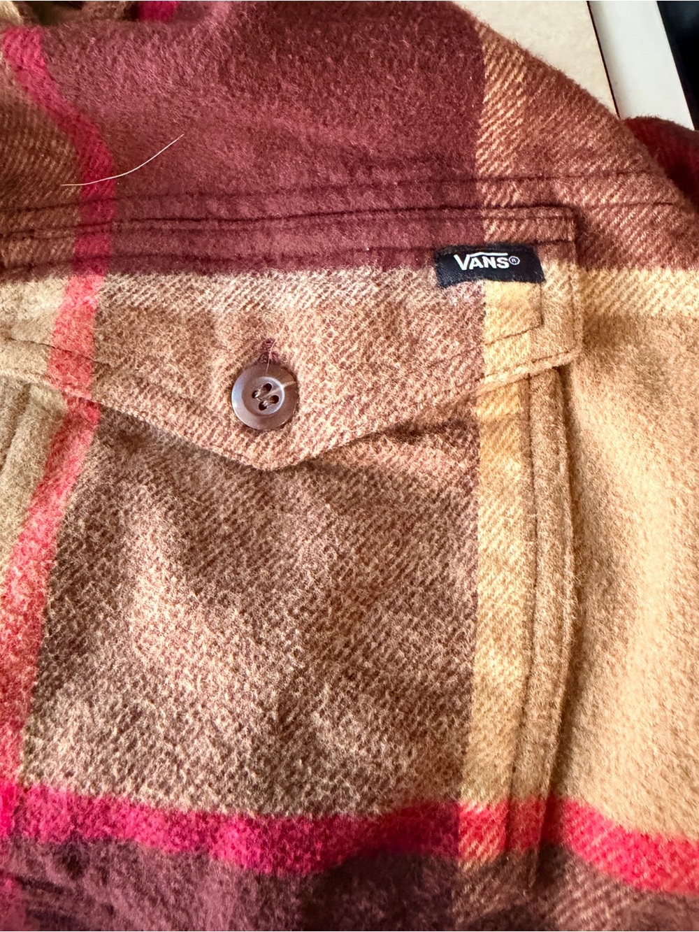 Vans Norbeck Plaid “Off The Wall” Flannel Shacket Brown, Burgundy, Tan. Large. - Picture 4 of 9
